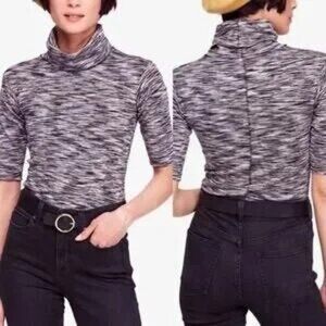 Free People Space Dyed Sunshine Blue Marled Turtleneck Blouse